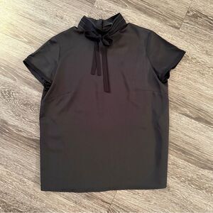 Roman Short Sleeve Neck Tie Blouse